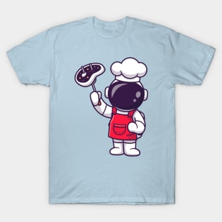 Cute Astronaut Chef With Grilled Meat Cartoon T-Shirt